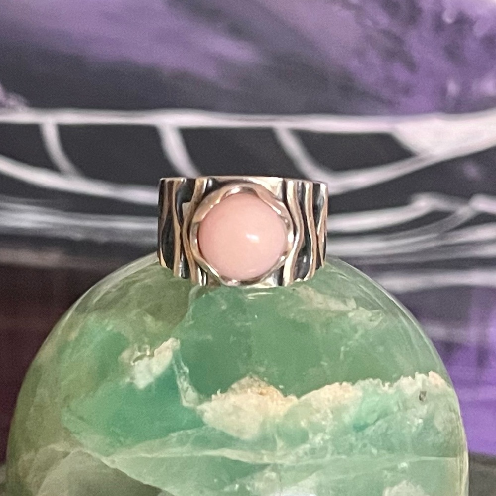 Rose Quartz 925Silver Wavy Thick Ring